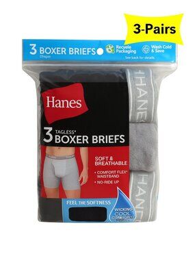 Hanes Men's Black/Grey Boxer Briefs, 3 Pack